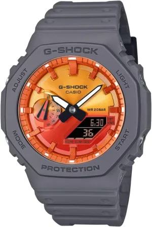 Casio G-Shock Flames of Color Gray Resin Orange Dial Octagonal Watch GA2100FL-8A