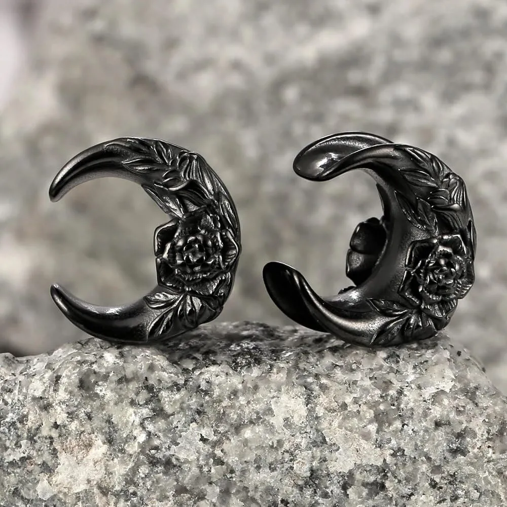 Casvort 2 PCS Hypoallergenic 316 Stainless Steel 0G-1" Hot Moon Flower Saddle Hangers Plugs Unique Saddle Gauges Ear Plugs Expander Stretcher Ear Tunnels Body Piercing Jewelry