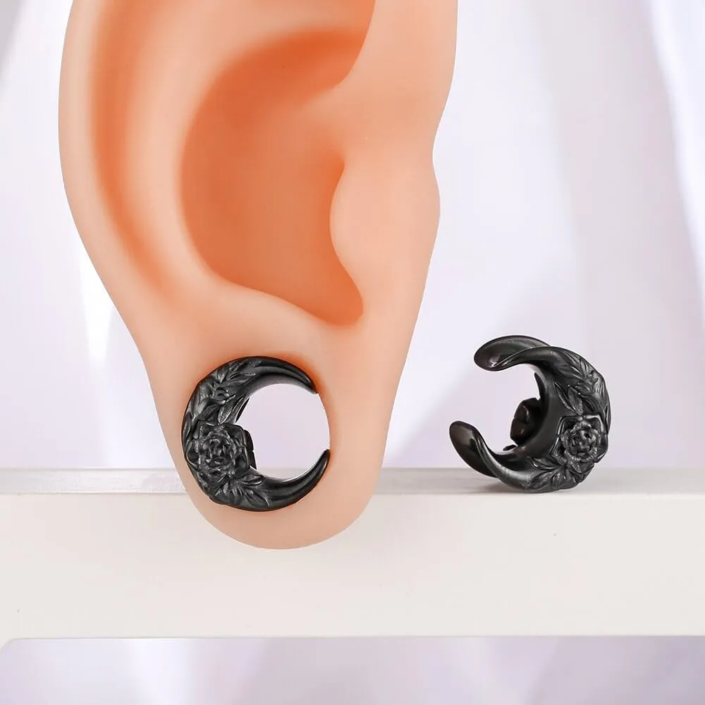 Casvort 2 PCS Hypoallergenic 316 Stainless Steel 0G-1" Hot Moon Flower Saddle Hangers Plugs Unique Saddle Gauges Ear Plugs Expander Stretcher Ear Tunnels Body Piercing Jewelry