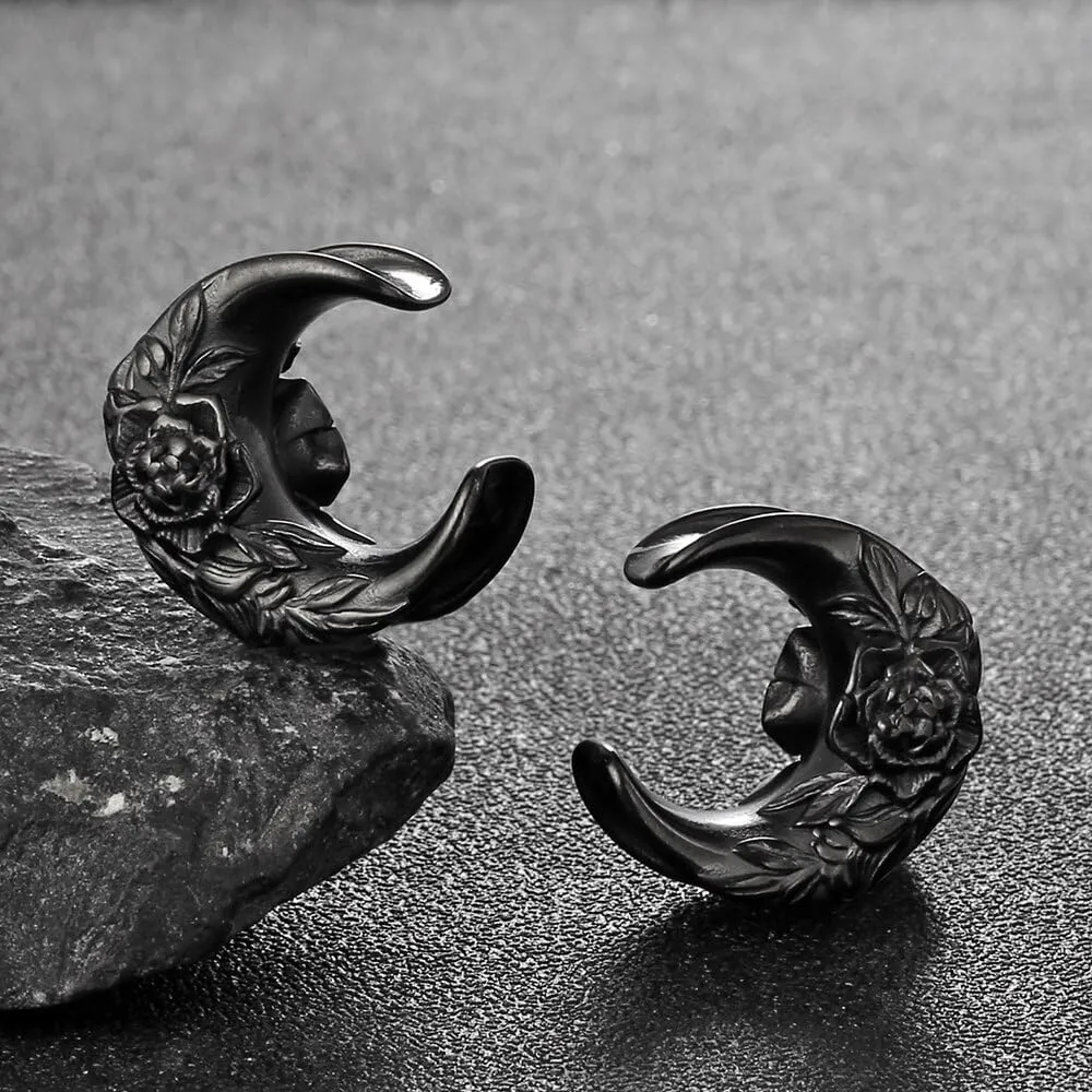 Casvort 2 PCS Hypoallergenic 316 Stainless Steel 0G-1" Hot Moon Flower Saddle Hangers Plugs Unique Saddle Gauges Ear Plugs Expander Stretcher Ear Tunnels Body Piercing Jewelry