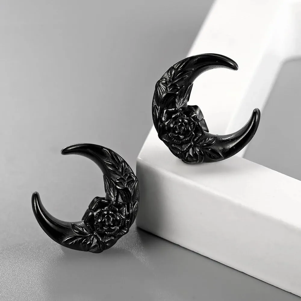 Casvort 2 PCS Hypoallergenic 316 Stainless Steel 0G-1" Hot Moon Flower Saddle Hangers Plugs Unique Saddle Gauges Ear Plugs Expander Stretcher Ear Tunnels Body Piercing Jewelry
