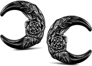 Casvort 2 PCS Hypoallergenic 316 Stainless Steel 0G-1" Hot Moon Flower Saddle Hangers Plugs Unique Saddle Gauges Ear Plugs Expander Stretcher Ear Tunnels Body Piercing Jewelry
