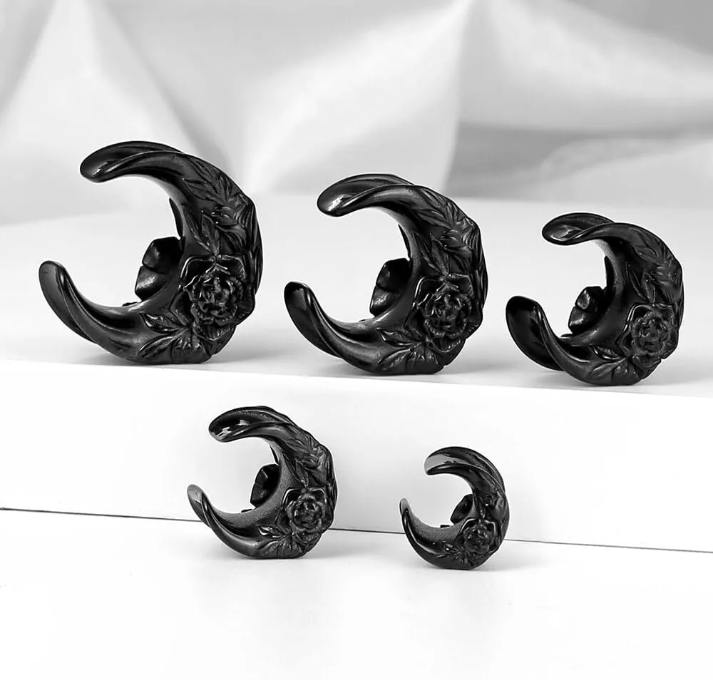 Casvort 2 PCS Hypoallergenic 316 Stainless Steel 0G-1" Hot Moon Flower Saddle Hangers Plugs Unique Saddle Gauges Ear Plugs Expander Stretcher Ear Tunnels Body Piercing Jewelry
