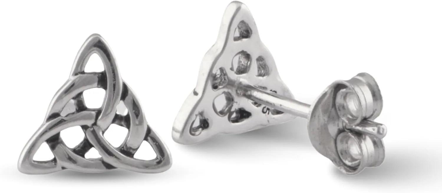 Celtic Knot Stud Earrings Hypoallergenic 925 Sterling Silver Triangle Knot Earring Studs Celtic Jewelry for Women