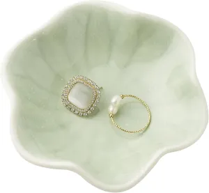 Ceramic Trinket Dish, Ring Tray, Decorative Jewelry Dish for Earrings Necklaces Watch Keys Women (Green Leaf)