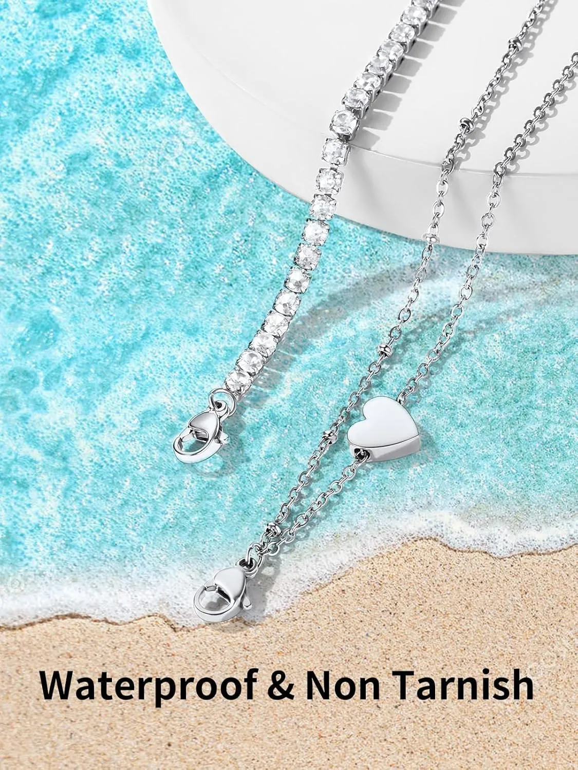 ChainsHouse Anklet Bracelets for Women, Gold Plated/Stainless Steel Layered Waterproof Anklets Cubic Zirconia Snake Cuban Chain Anklets Set for Women Summer Beach Jewelry Gifts