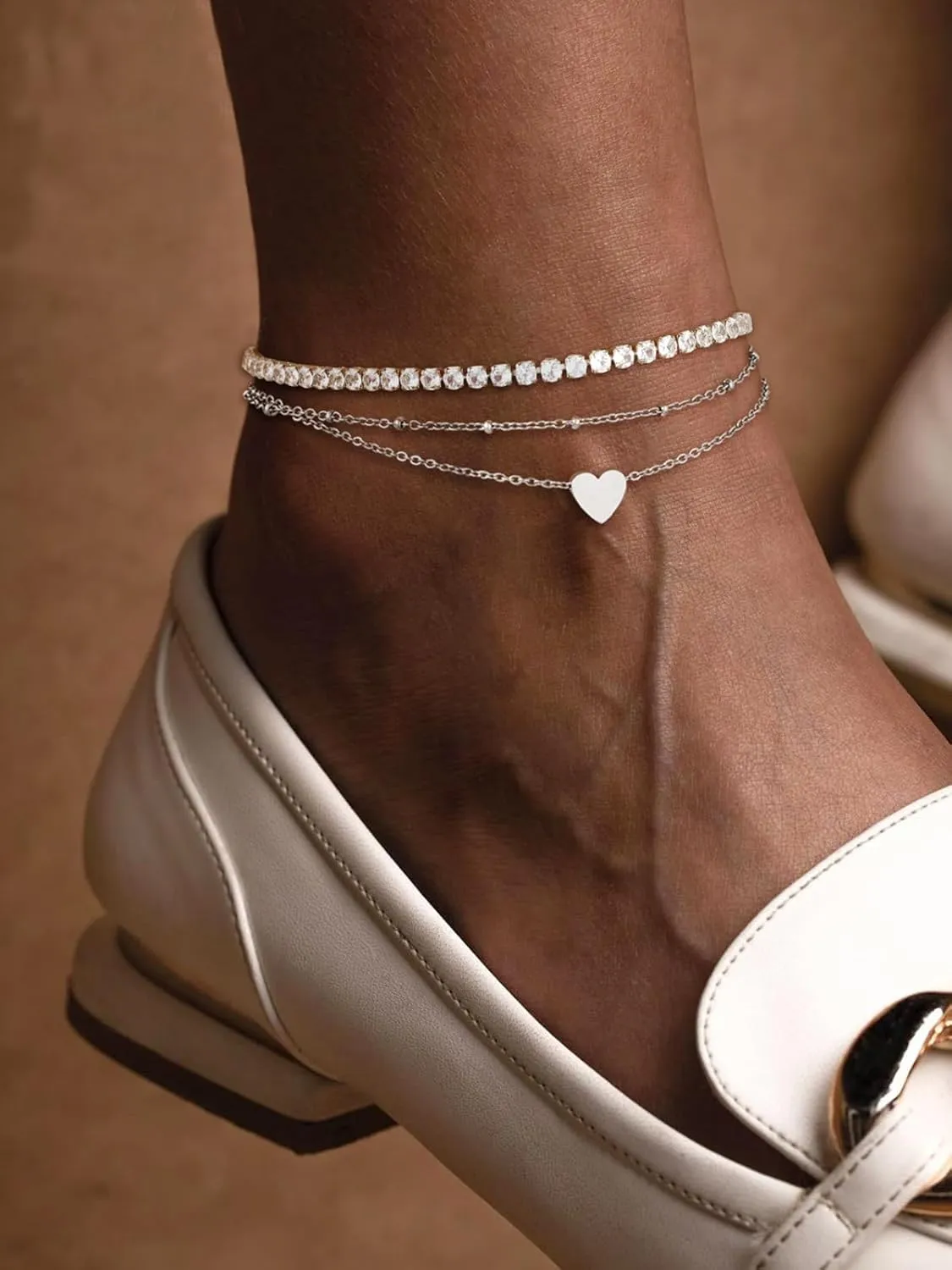 ChainsHouse Anklet Bracelets for Women, Gold Plated/Stainless Steel Layered Waterproof Anklets Cubic Zirconia Snake Cuban Chain Anklets Set for Women Summer Beach Jewelry Gifts