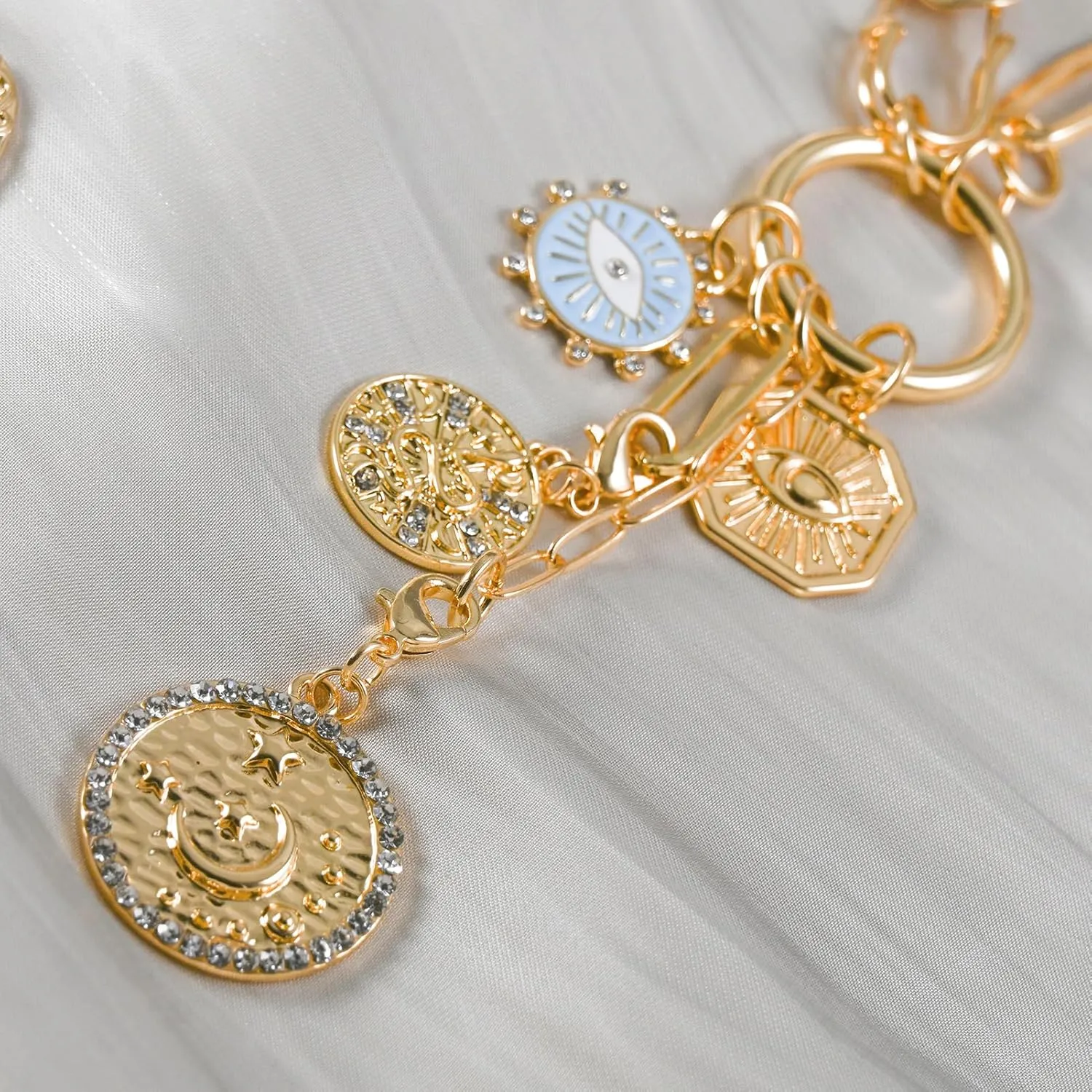 Charm Necklace for Women Chunky Gold Plated Paperclip Chain Amulet Evil Eye Jewelry Safety Pin Necklace Coastal Cowgirl Cowboy Necklace Third Eye Protection Jewelry for Women