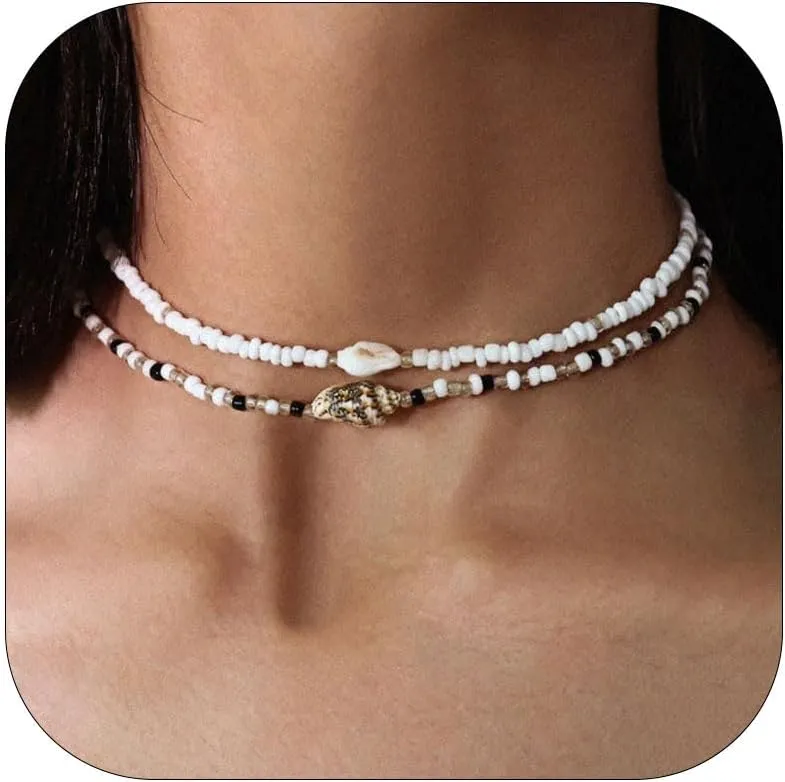 Charm Necklace Gold Seashell Necklace for Women Adjustable Layered Shell Necklace Beach Essentials Holiday Jewelry Stocking Stuffers for Women