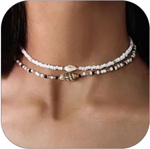 Charm Necklace Gold Seashell Necklace for Women Adjustable Layered Shell Necklace Beach Essentials Holiday Jewelry Stocking Stuffers for Women