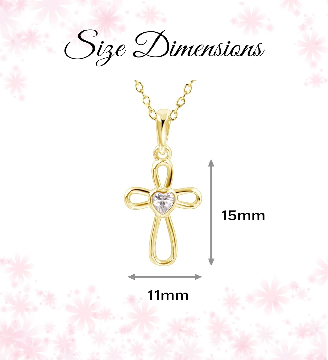 Cherished Moments Children's Sterling Silver and 14K Gold Plated Cross Necklace with CZ Heart for Baptism, First Communion and Confirmation Gift for Girls
