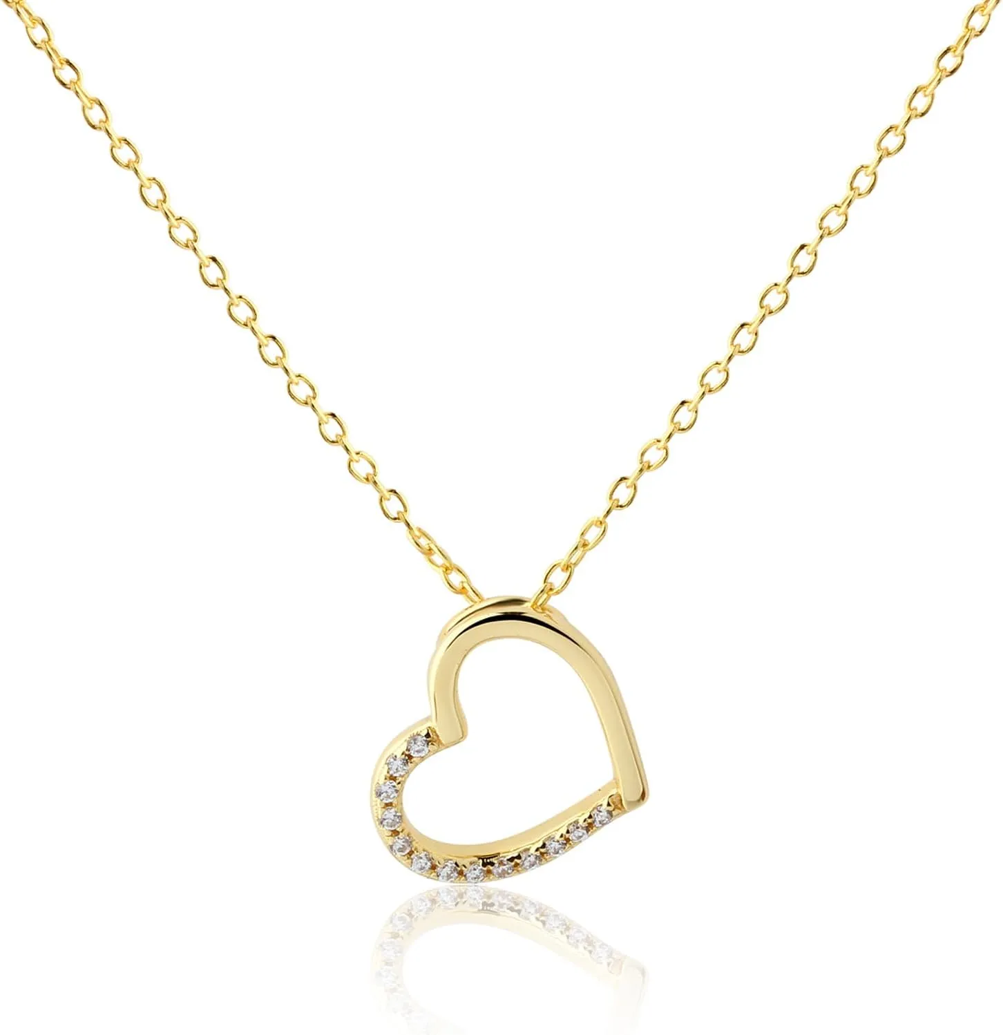 Cherished Moments Children's Sterling Silver and 14K Gold Plated Floating Heart Necklace with Pink and Clear CZ Stones Gift for Little Girls, Toddlers, and Kids