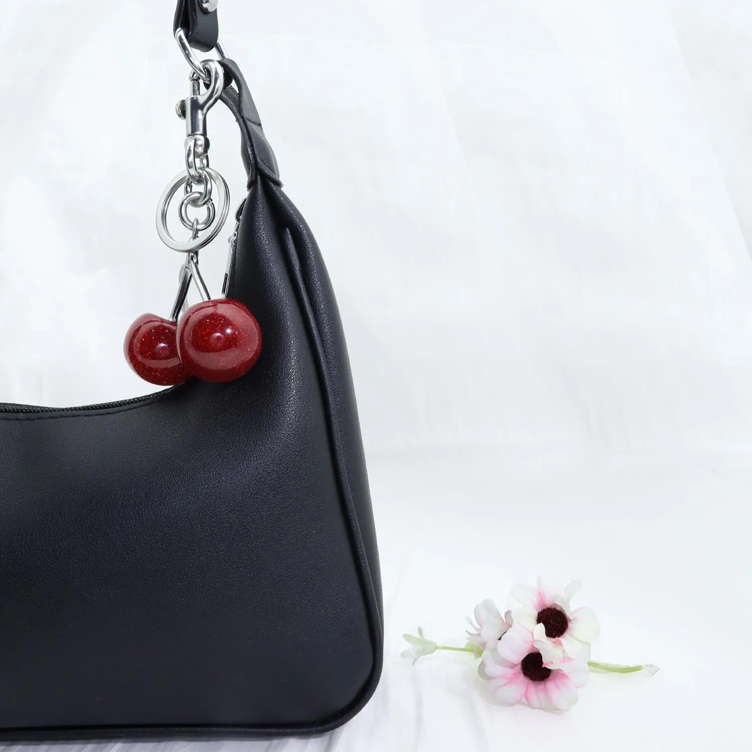 Cherry Fruit Keychain for Women Cherry Bag Charm Cute Pink Red Black Blue Green Silver Purse Charms for Handbag