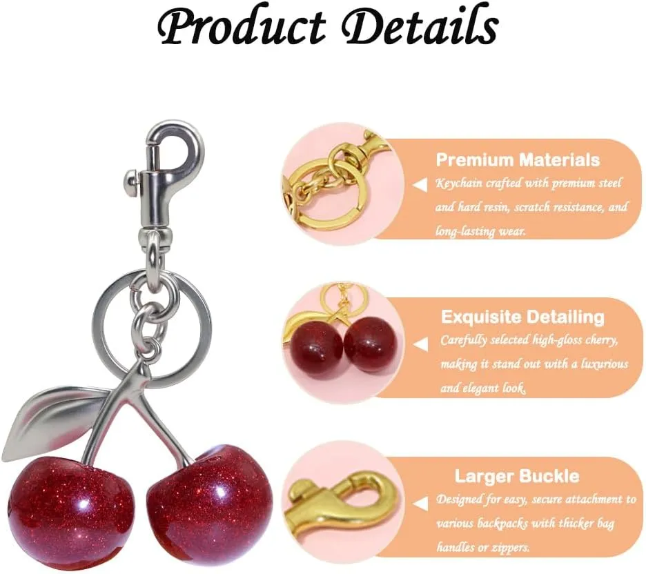 Cherry Fruit Keychain for Women Cherry Bag Charm Cute Pink Red Black Blue Green Silver Purse Charms for Handbag
