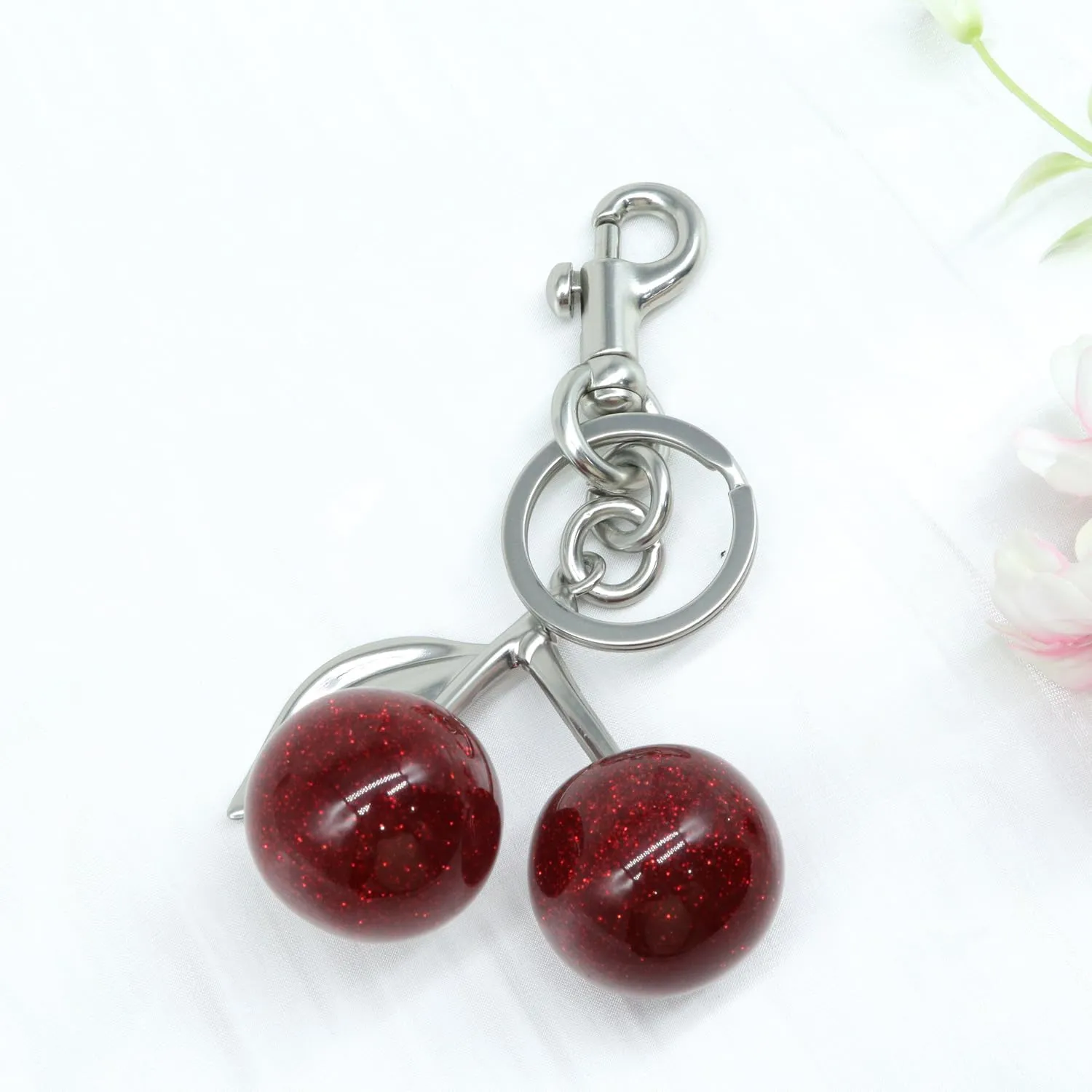 Cherry Fruit Keychain for Women Cherry Bag Charm Cute Pink Red Black Blue Green Silver Purse Charms for Handbag