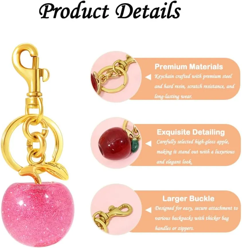 Cherry Fruit Keychain Gold Bag Charms for Handbags Glitter Cherry Key Chain Cute Metal Purse Charms Gold Silver