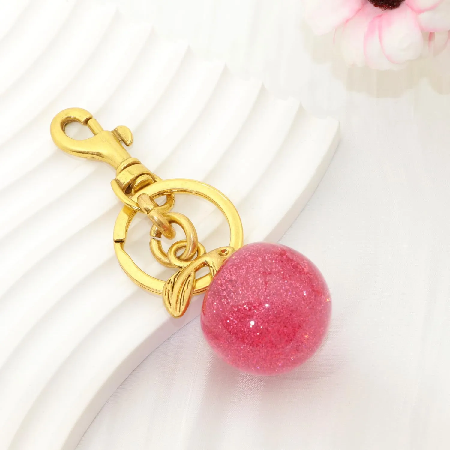 Cherry Fruit Keychain Gold Bag Charms for Handbags Glitter Cherry Key Chain Cute Metal Purse Charms Gold Silver