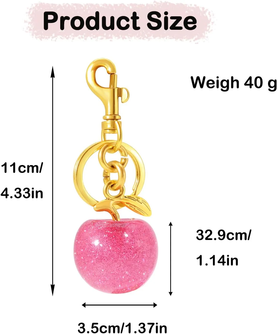 Cherry Fruit Keychain Gold Bag Charms for Handbags Glitter Cherry Key Chain Cute Metal Purse Charms Gold Silver