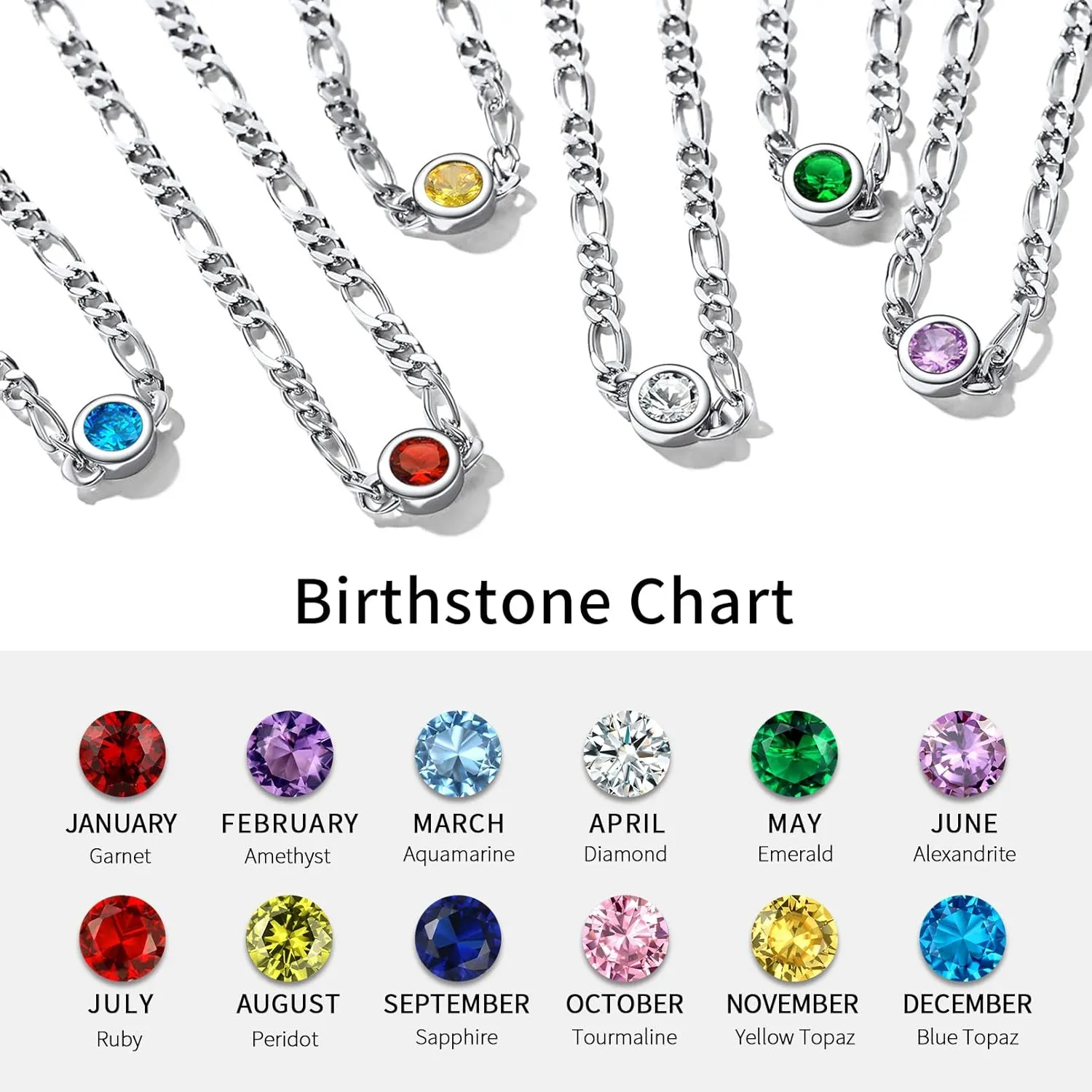 ChicSilver 925 Sterling Silver Heart/Round Birthstone Figaro Chain Anklet for women Simple Dainty Summer Beach Ankle Bracelet (with Gift Box)