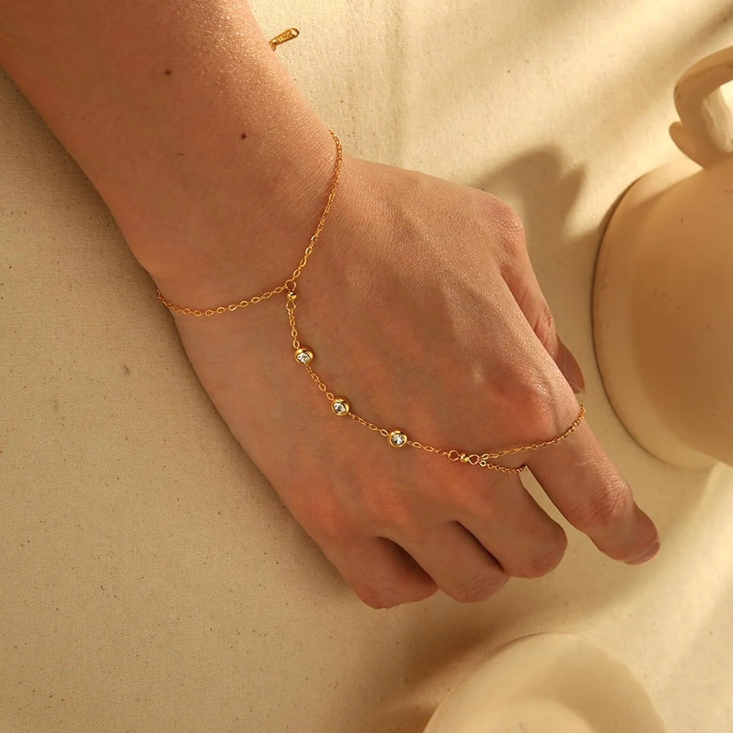choice of all Gold Hand Chain Bracelet & Finger Ring - Rhinestone Hand Jewelry for Women, Trendy Stocking Stuffers