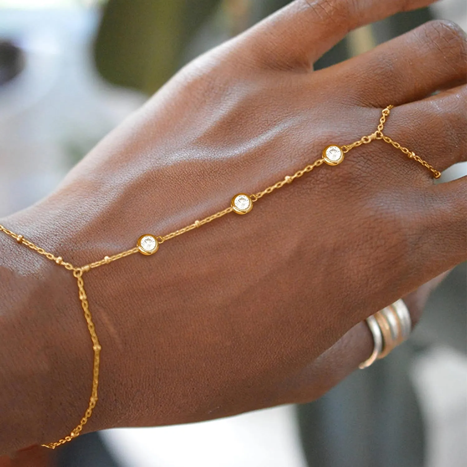 choice of all Gold Hand Chain Bracelet & Finger Ring - Rhinestone Hand Jewelry for Women, Trendy Stocking Stuffers