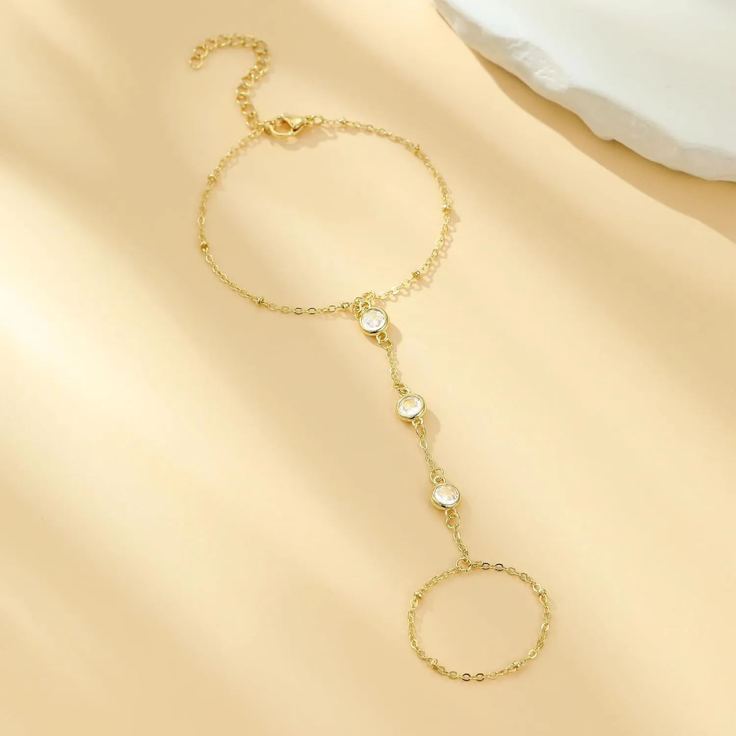 choice of all Gold Hand Chain Bracelet & Finger Ring - Rhinestone Hand Jewelry for Women, Trendy Stocking Stuffers