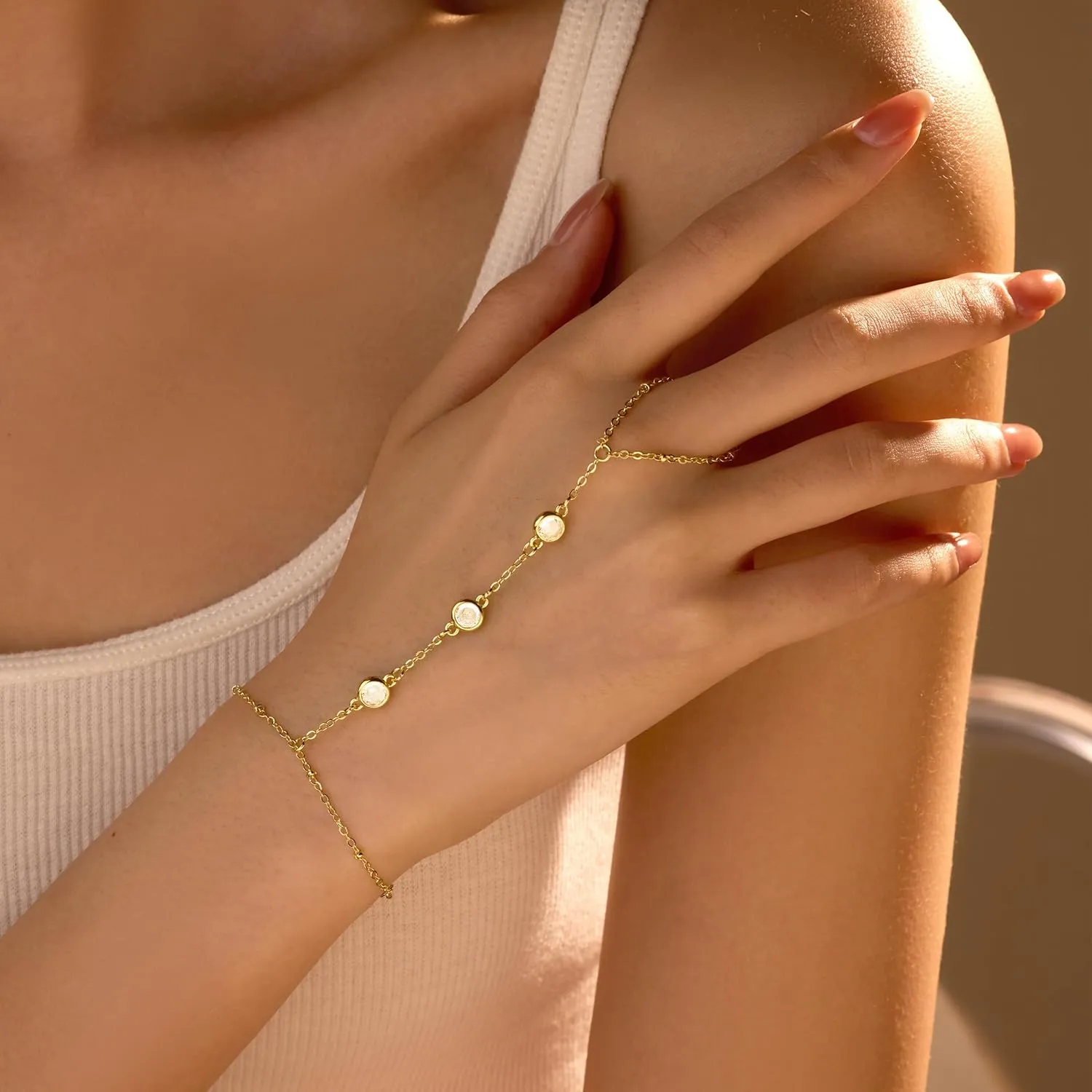 choice of all Gold Hand Chain Bracelet & Finger Ring - Rhinestone Hand Jewelry for Women, Trendy Stocking Stuffers