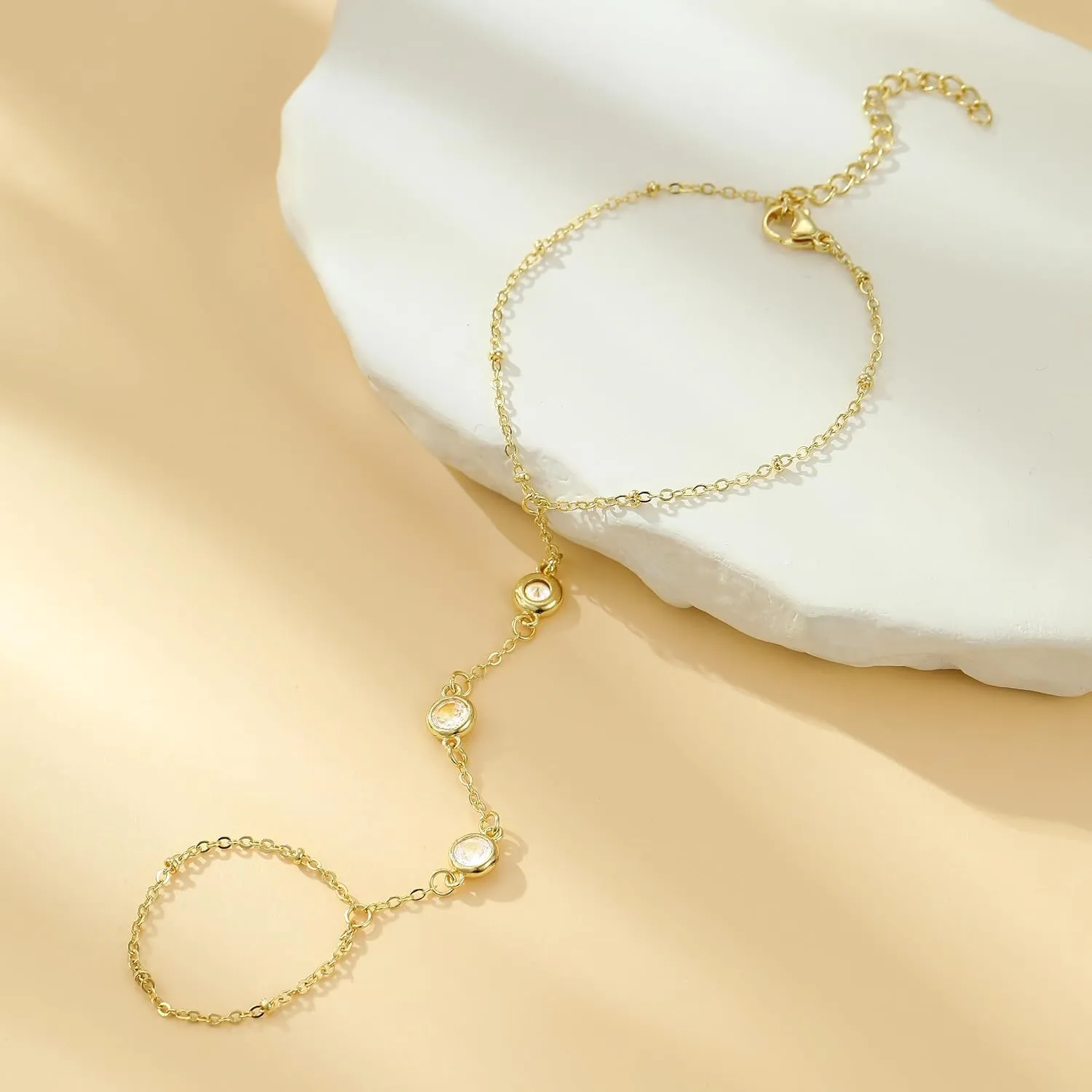 choice of all Gold Hand Chain Bracelet & Finger Ring - Rhinestone Hand Jewelry for Women, Trendy Stocking Stuffers