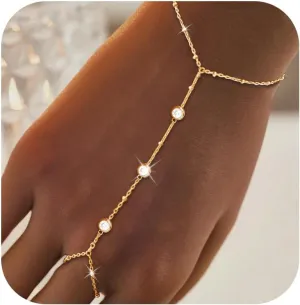choice of all Gold Hand Chain Bracelet & Finger Ring - Rhinestone Hand Jewelry for Women, Trendy Stocking Stuffers