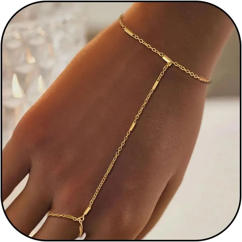 choice of all Hand Chain Bracelet Gold Ring Bracelet Hand Chain Bracelet Finger Ring Rhinestone Hand Jewelry for Women Ring Bracelets for Girls Summer Trendy Stuff, adjustable