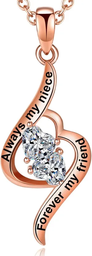 Christmas Auntie Niece Gifts, Aunts like You Are Precious & Few Love Heart Pendant Necklace, Always My Niece Forever My Friend Jewelry for Women, Her Birthday Anniversary Xmas Present