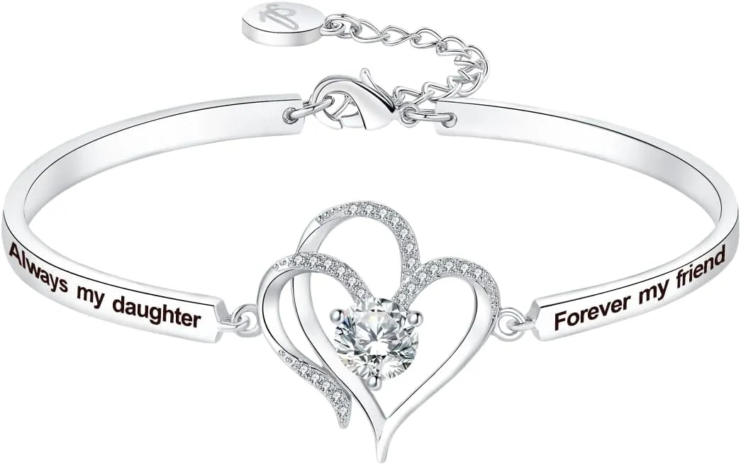 Christmas Badass Daughter Gift, Always My Daughter Forever My Friend Bangle Bracelet, Mother/Father Daughter Forever Love Women Jewelry, Birthday Xmas Wedding Present from Dad Mom