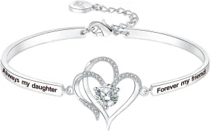 Christmas Badass Daughter Gift, Always My Daughter Forever My Friend Bangle Bracelet, Mother/Father Daughter Forever Love Women Jewelry, Birthday Xmas Wedding Present from Dad Mom
