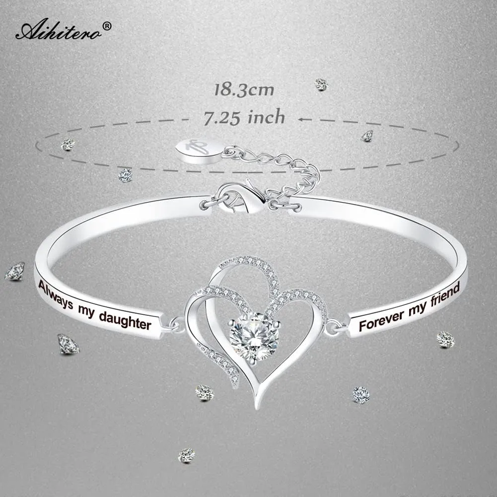 Christmas Badass Daughter Gift, Always My Daughter Forever My Friend Bangle Bracelet, Mother/Father Daughter Forever Love Women Jewelry, Birthday Xmas Wedding Present from Dad Mom