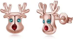 Christmas Earrings 14K Cute Small Animal CZ Reindeer Studs Earrings Gifts for Women