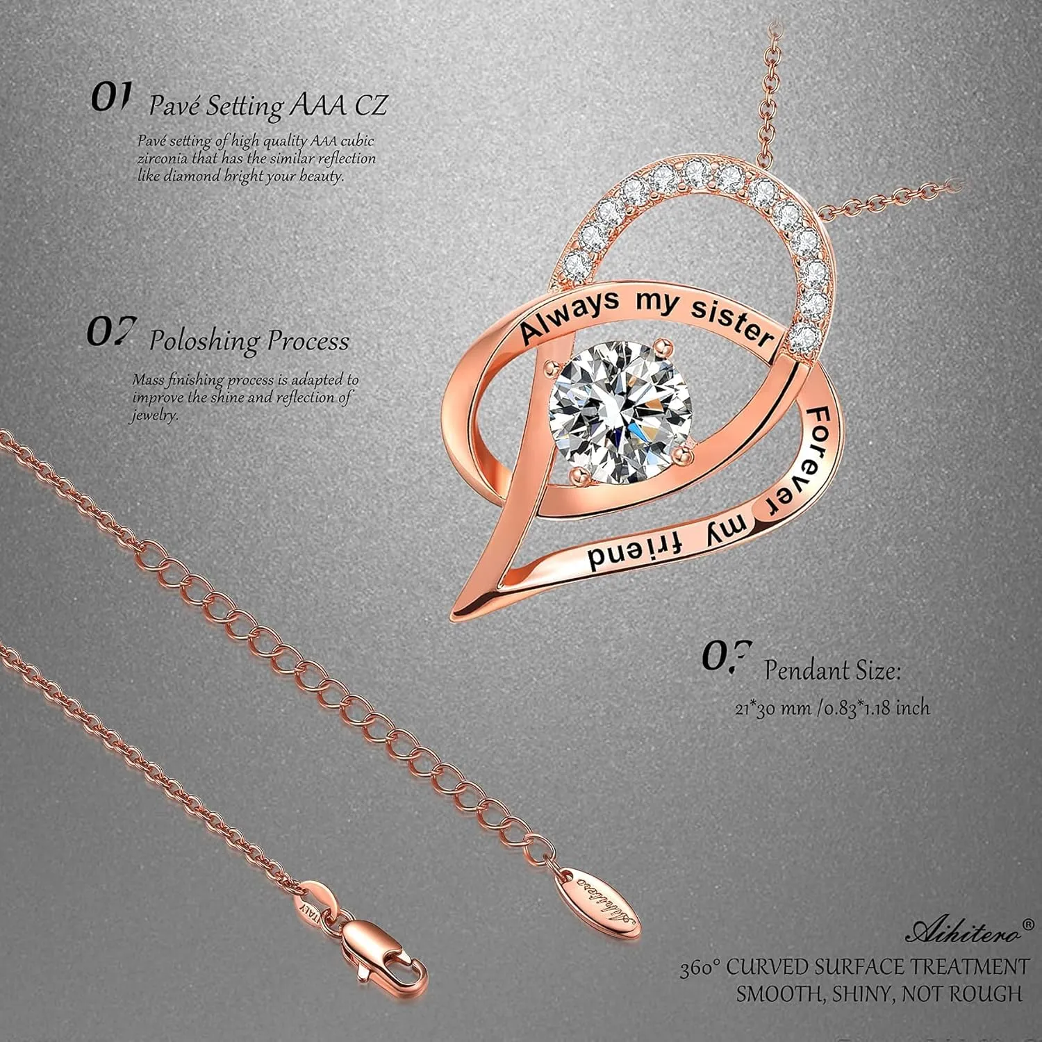 Christmas Gift for Sister, Always My Sister Forever My Friend Best Sister Ever' Love Heart Pendant Necklace, Jewelry for Women, Birthday Anniversary Xmas Present from BFF Brother Siblings