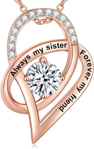 Christmas Gift for Sister, Always My Sister Forever My Friend Best Sister Ever' Love Heart Pendant Necklace, Jewelry for Women, Birthday Anniversary Xmas Present from BFF Brother Siblings