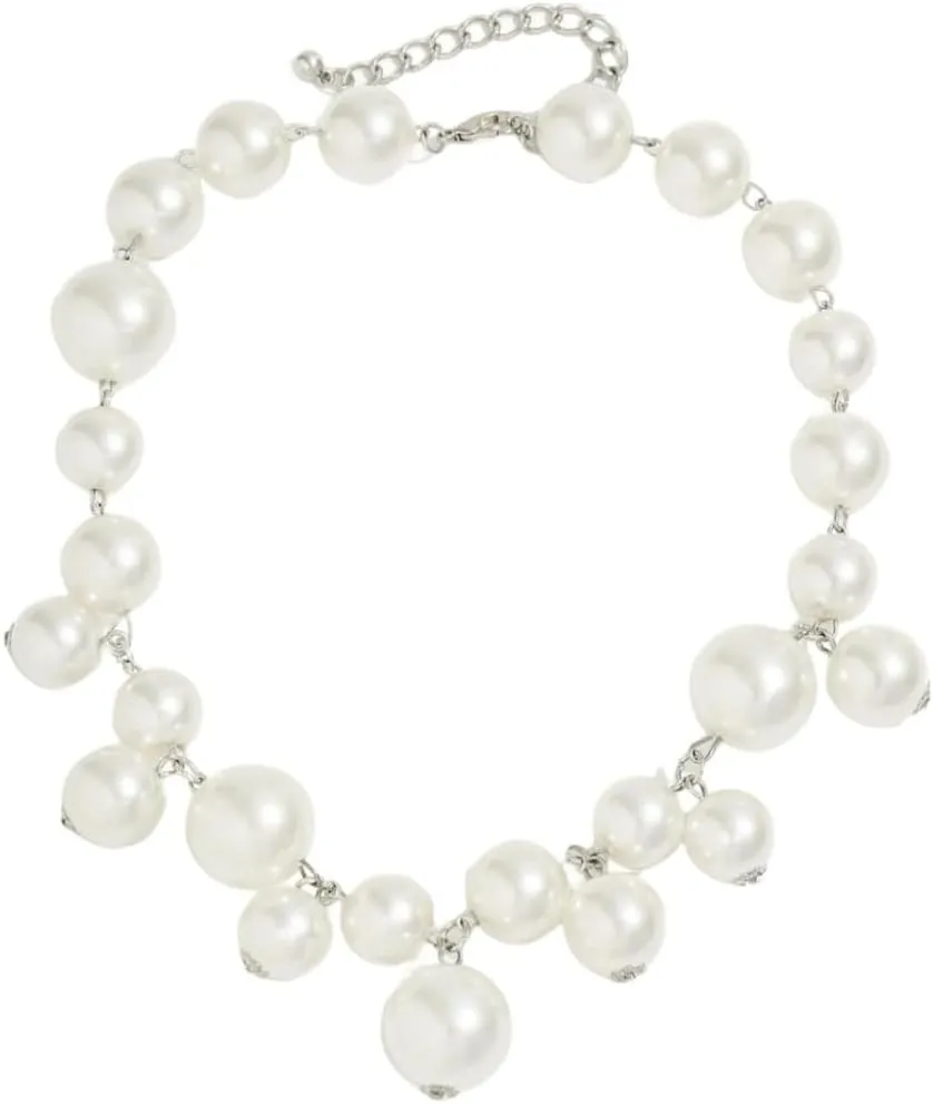 Chunky Faux Pearl Beaded Bib Necklace for Women Teen Girls,Big Large Collar Choker Necklace White Beads Statement Fashion Jewelry Vintage Thick Funky Necklace for Party Prom Wedding