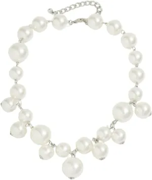 Chunky Faux Pearl Beaded Bib Necklace for Women Teen Girls,Big Large Collar Choker Necklace White Beads Statement Fashion Jewelry Vintage Thick Funky Necklace for Party Prom Wedding