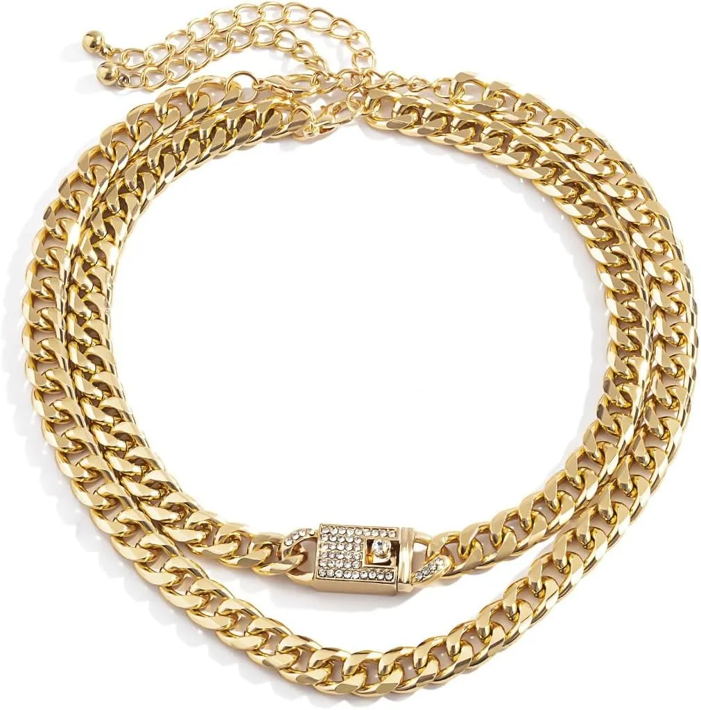 Chunky Gold Plated Chain Layered Necklace for Women CZ Golden Thick Choker Necklace Statement Punk Stylish Cool Hip hop Rapper Necklace Rocker Grunge Jewelry