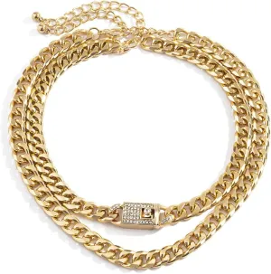 Chunky Gold Plated Chain Layered Necklace for Women CZ Golden Thick Choker Necklace Statement Punk Stylish Cool Hip hop Rapper Necklace Rocker Grunge Jewelry