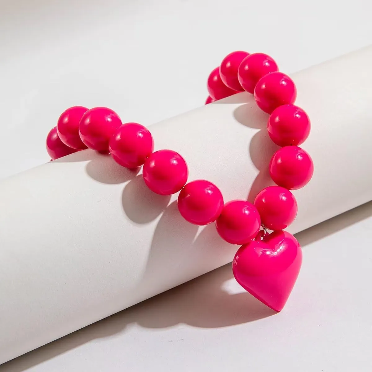 Chunky Large Love Heart Pendant Necklace for Women 80s Colorful Neon Beaded Choker Necklaces Exaggerated Wedding Jewelry for Brides