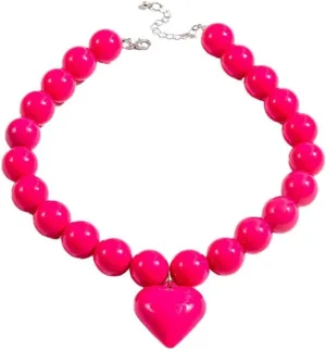 Chunky Large Love Heart Pendant Necklace for Women 80s Colorful Neon Beaded Choker Necklaces Exaggerated Wedding Jewelry for Brides