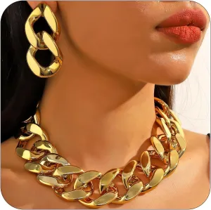 CJIAYUJEW Chunky Gold Cuban Chain Necklace Bracelets Set Punk Silver Thick Chain Link Choker Earrings Trendy Hip Hop Statement Choker Necklace Jewelry for Women