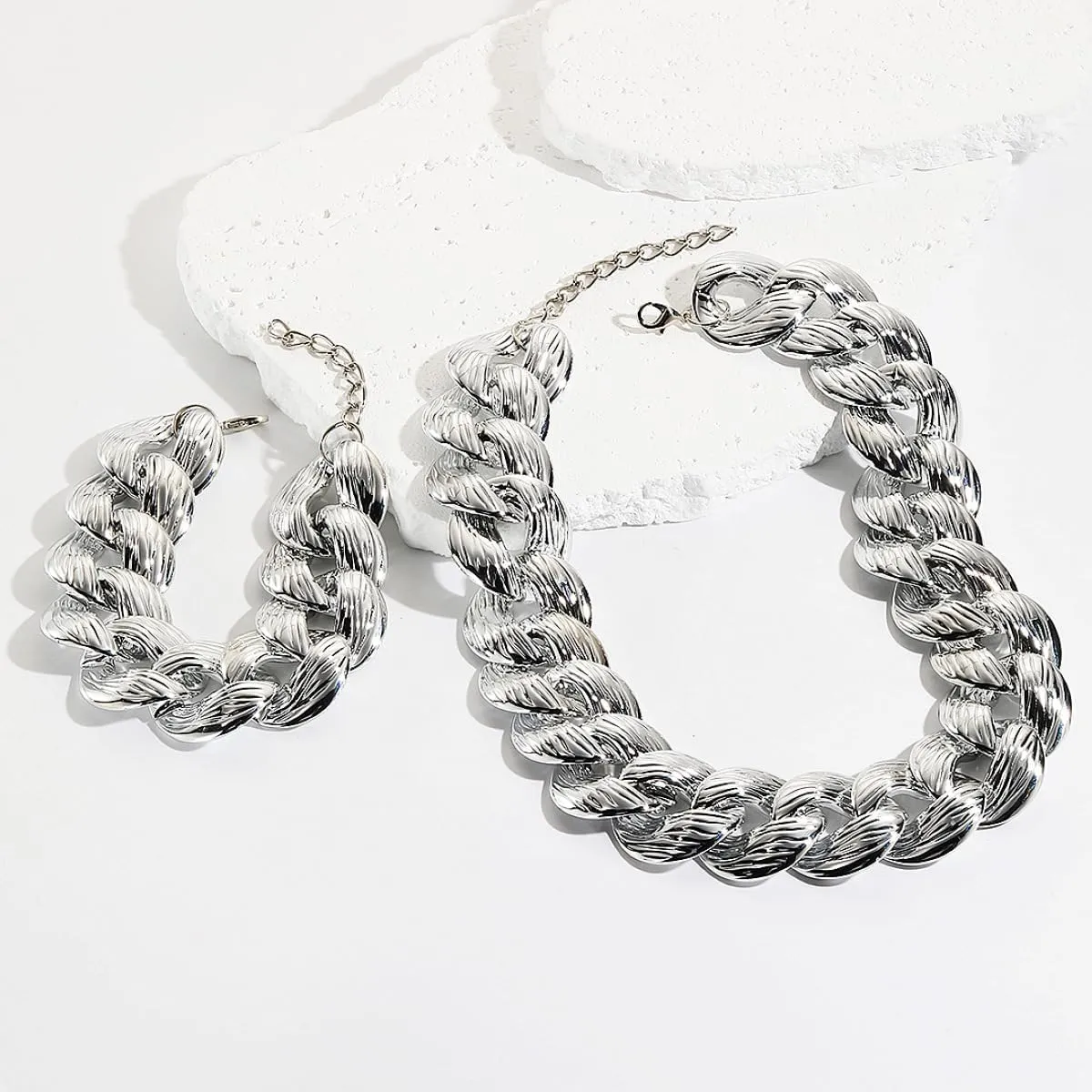 CJIAYUJEW Chunky Gold Cuban Chain Necklace Bracelets Set Punk Silver Thick Chain Link Choker Earrings Trendy Hip Hop Statement Choker Necklace Jewelry for Women