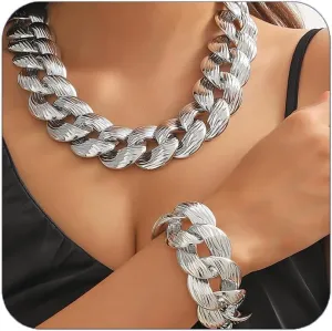 CJIAYUJEW Chunky Gold Cuban Chain Necklace Bracelets Set Punk Silver Thick Chain Link Choker Earrings Trendy Hip Hop Statement Choker Necklace Jewelry for Women