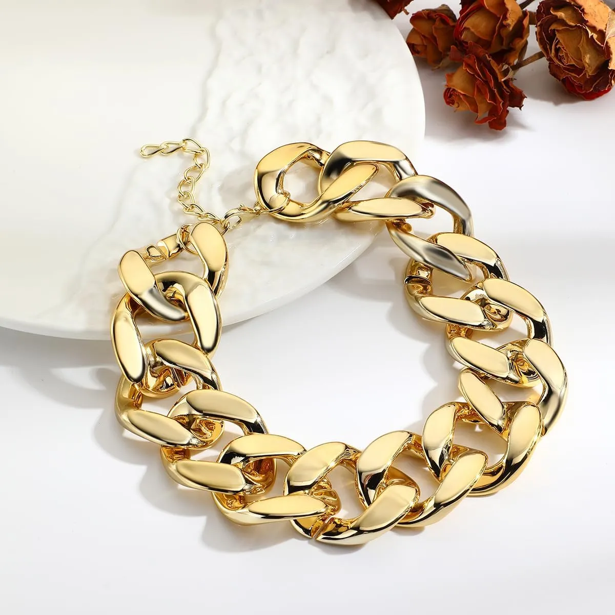 CJIAYUJEW Chunky Gold Cuban Chain Necklace Bracelets Set Punk Silver Thick Chain Link Choker Earrings Trendy Hip Hop Statement Choker Necklace Jewelry for Women