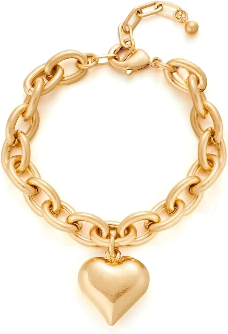 CLASSYZINT Heart Bracelet for Women Puffy Heart Charm Bracelet Link Chain Bracelet Adjustable Link Bracelets