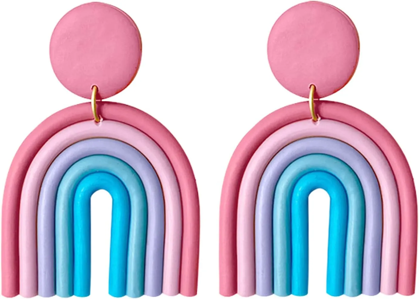 Clay Rainbow Dangle Earrings, Colorful Pink Resin U Fan Shape Round Hoop Earrings for Women VSCO Y2K Style Jewelry Gift-pink blue