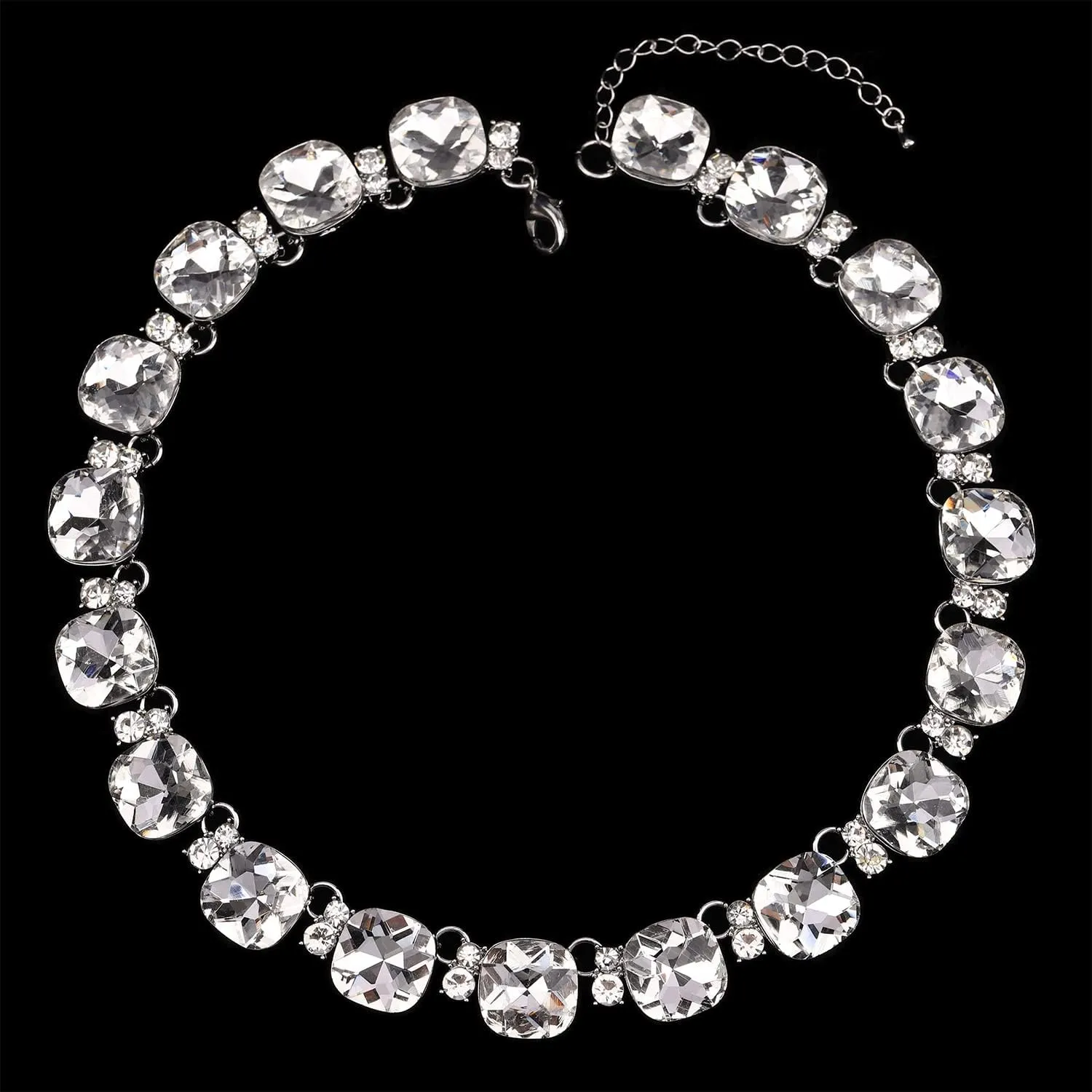 Clear Purple Austrian Crystal Wedding Bridal Jewelry Set for Brides Bridesmaid, Gemstone Statement Necklace and Earring Set Formal Prom Jewelry Set for Silver-Tone Fit With Wedding Evening Dress